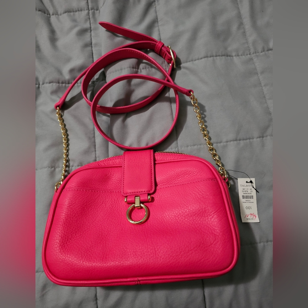 Talbots Hot Pink Crossbody Bag with Gold Accents 100% Leather